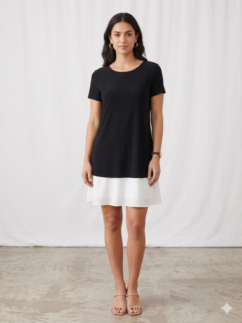 NWT Sz L Annalee + Hope Black and White Short-Sleeve Mini Dress  Made In USA